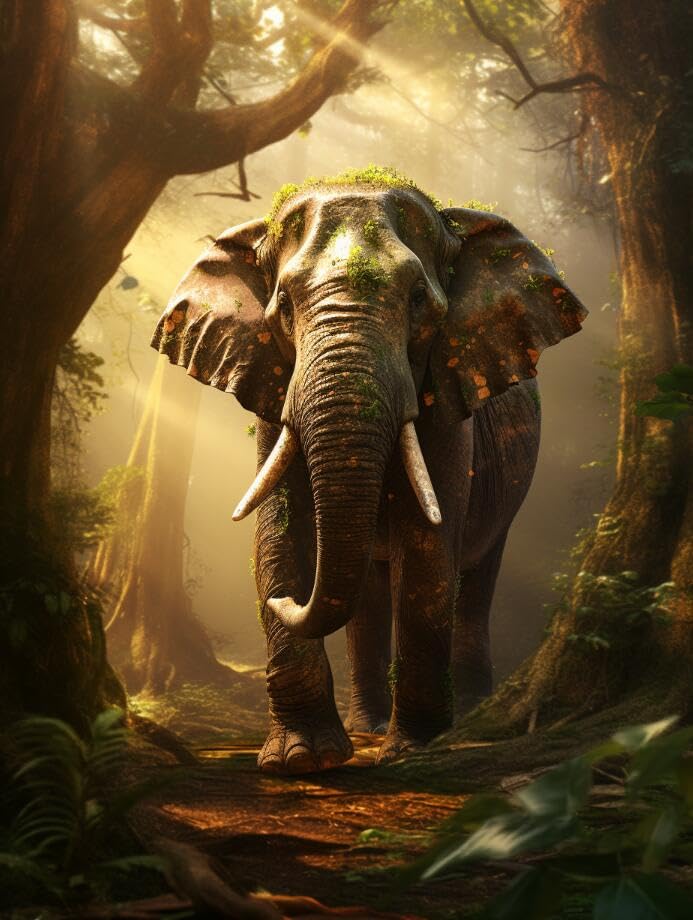 Taxpy Kunstdruck Auf Leinwand Gemälde Elefant im Dschungel,40 * 60cm Bild...