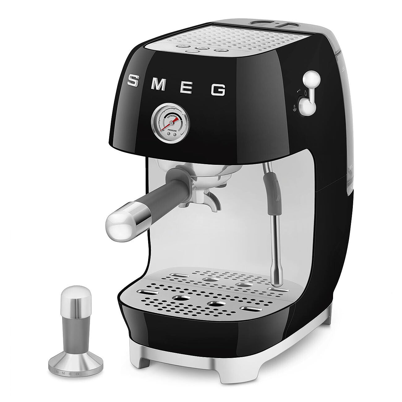 Smeg, Cafetera Espresso Manual ECF03BLEU, Thermoblock, Función de Brew Cold, Boquilla de Vapor y Manómetro, Depósito de 1,4 L, 1650 W, Negro