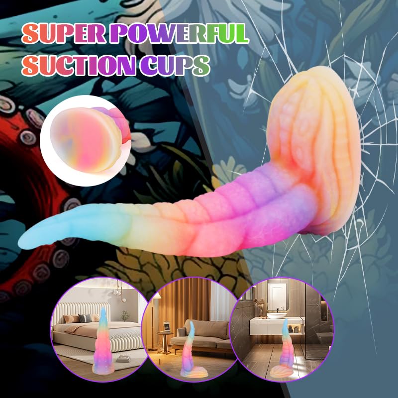 Fantasy Tentacle Dildo with Suction Cup, Soft Silicone Adult Sex Toys, Rainbow Glow in the Dark Dildo for Women, Flexible & Comfortable for Solo Play or Couples Adventure (): Small