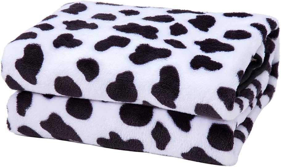 COOHC Cow Print Flannel Throw Blanket Fuzzy Soft Warm for Bed Couch Sofa Camping Travel 40"x60" Black and White
