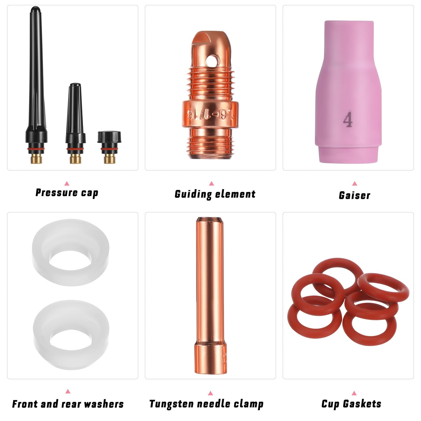 TOYANDONA Kit de Accesorios de Soldadura Tig Juntas de Copa y Pinzas para Antorcha, Fabricado en Acero Inoxidable y Plástico, Ligero y Preciso para Proyectos de Soldadura
