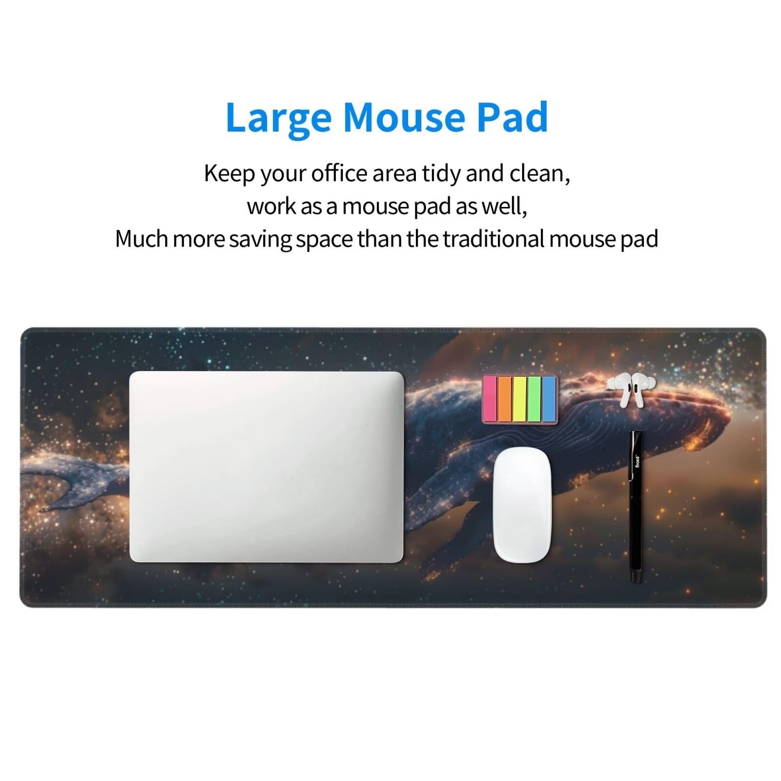 Tappetino Mouse, Tappetino Mouse Gaming Grande XXL 1500x800x3mm Tappetino Scrivania Mouse Pad, Base in Gomma Antiscivolo, Bordi Cuciti,Lavabile, Mousepad per Ufficio e Gaming (Balena stellata) R-680