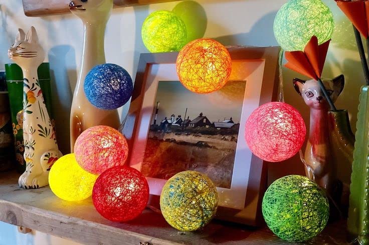 ascension 14 Balls 3.5meter Home Decoration Light Thai Color Rattan Ball String Lights Series Festival Diwali Chritmas New Year Party Light Navratri Lights (Multicolour, AC Powered)-image-26