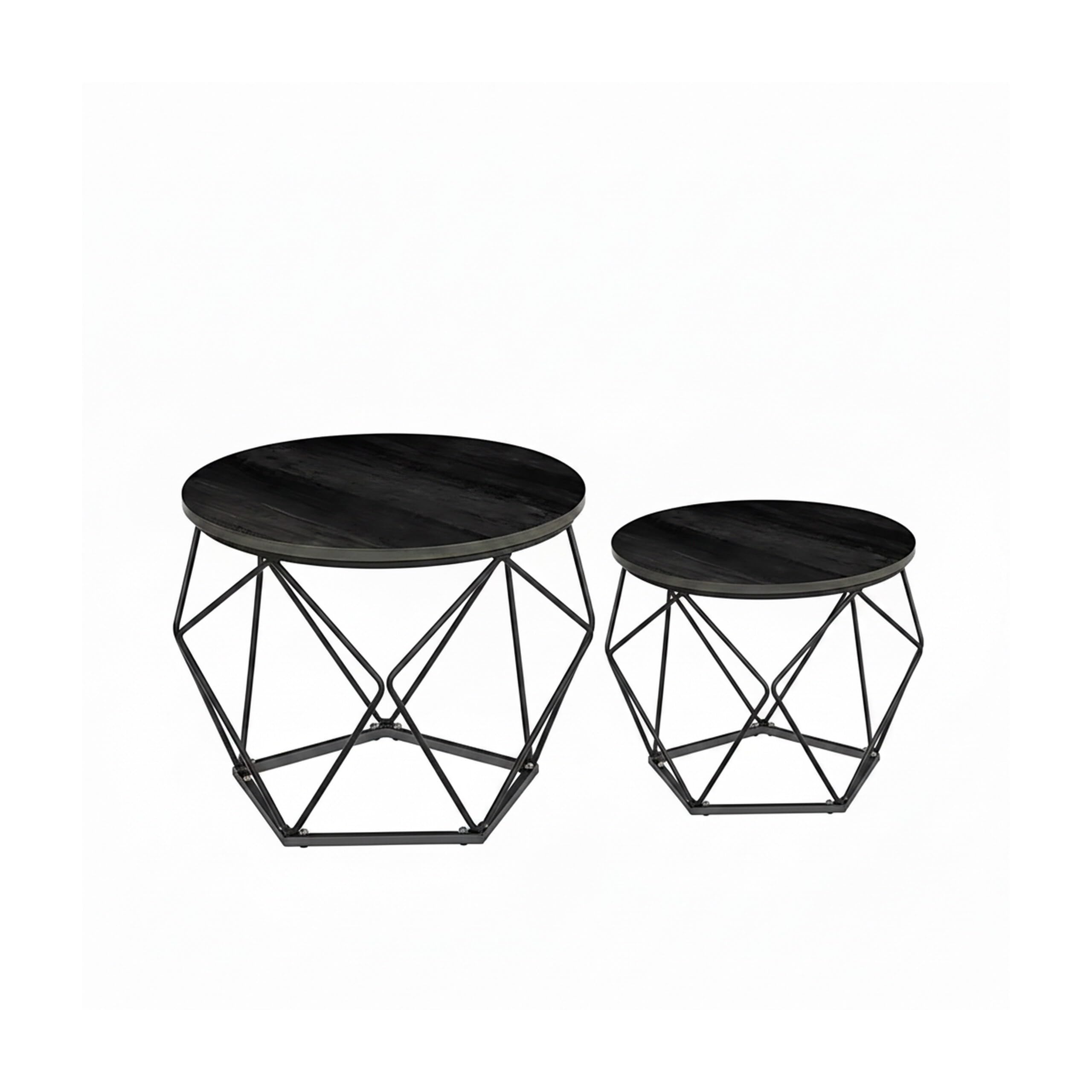 Relaxdays Set de 2 mesas auxiliares Redondas de Madera y Metal, Estilo Vintage, 50x40x40 cm, Negro