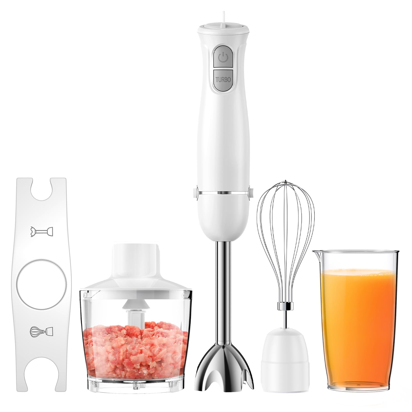 Turelar 800W Hand Blender 5 in 1 Food Processor Whisk Chopper Ice White