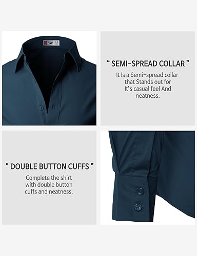 Miniatura 5 de H2H Camisas de vestir ajustadas para hombre, elásticas, de manga larga, básicas, formales, lisas, informales, para negocios, camisas con botones