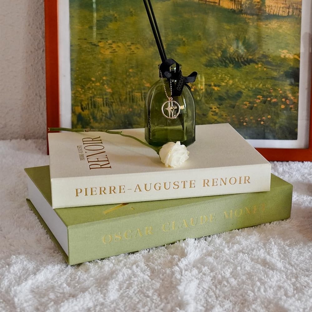 Aesthetic Decorative Books - Set of 2 Linen Fake Books Enhance Your Coffee Table, Home Decor, Living Room, Bookshelf or Mantle Decor, Modern Stackable Faux Book Photo Storage and as a Keepsake Box