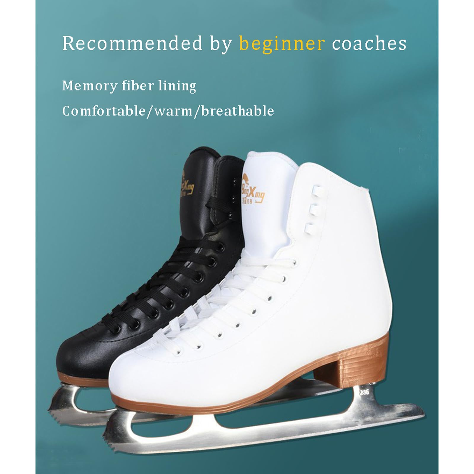 Patins à Glace pour débutants en Patinage Artistique Chaussures de Patinage en Acier Inoxydable pour Patins artistiques Patins à Lacets Montants pour Les Adolescent Garçon Fille