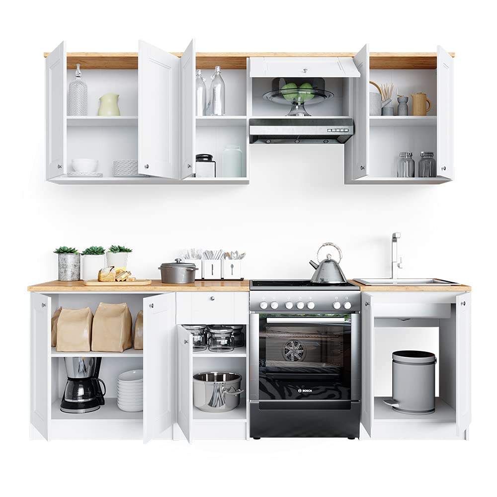 Vicco Mobile da cucina Bergamo, Bianco, 240 cm, PL Goldkraft, con moduli posizionabili variabilmente per una personalizzazione individuale