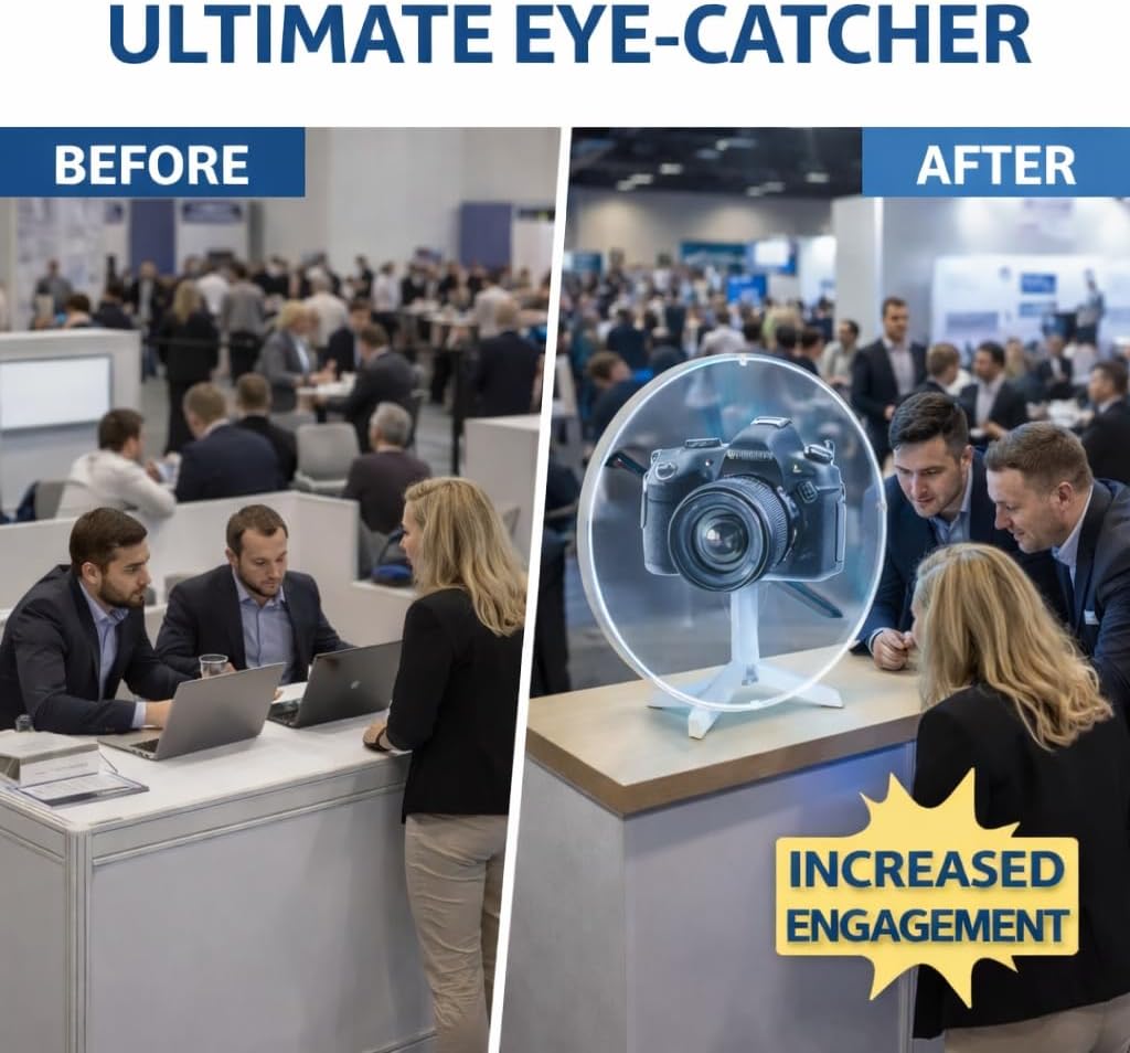 12.6 Inch 3D Hologram Fan with Protective Cover and Desktop Stand, WiFi App Controlled Holographic Display with Remote for Store Counter, Reception Desk, Booth and Indoor Display