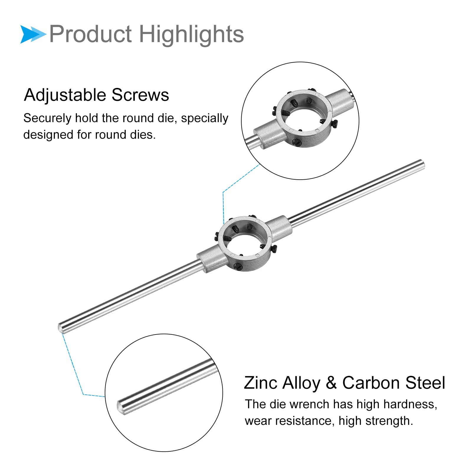 CoCud Die Stock Wrench, Fit M16-M20 / 31mm-45mm (OD) Round Dies, Adjustable Die Handle Holder - Image 4