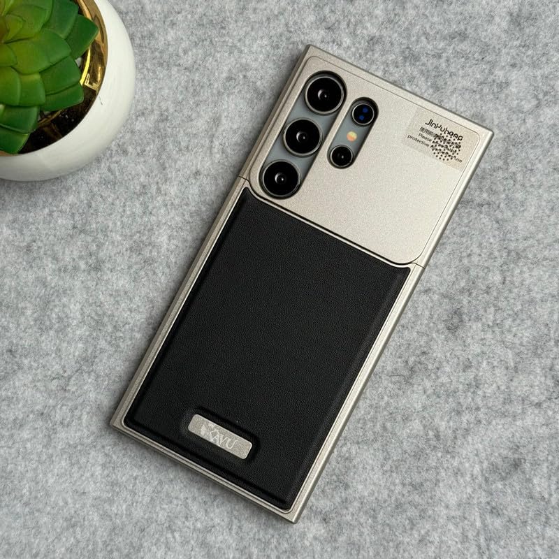 Image of Business Leather Case for Samsung Galaxy Case Compatible with Mag Charging|Cloth Aroma Therapy Phone Case with Magnetic Absorption Function (Leather-Black, Samsung Galaxy S24 Ultra)