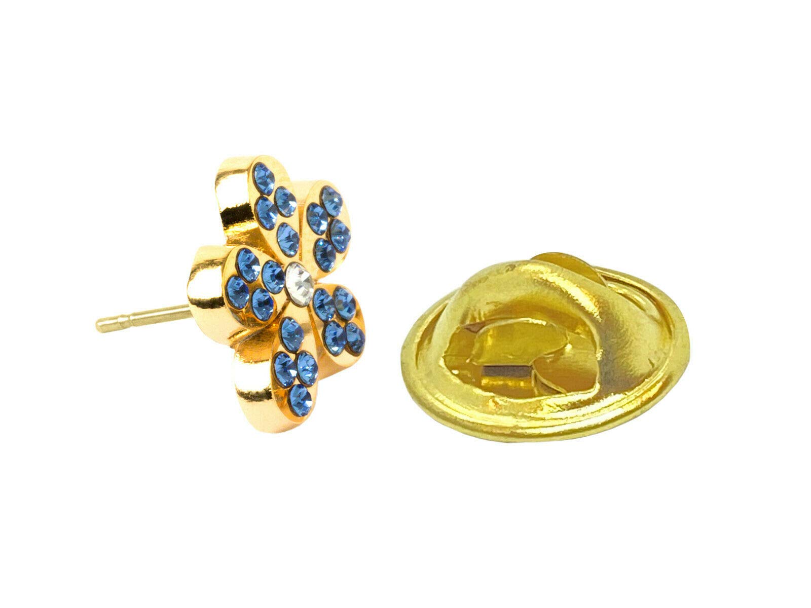 THE MASONIC COLLECTIONGold Plated Forget Flower Design Lapel Pin/Brooch Badge with Stunning Blue/White Stones - Freemasons Gift for Men