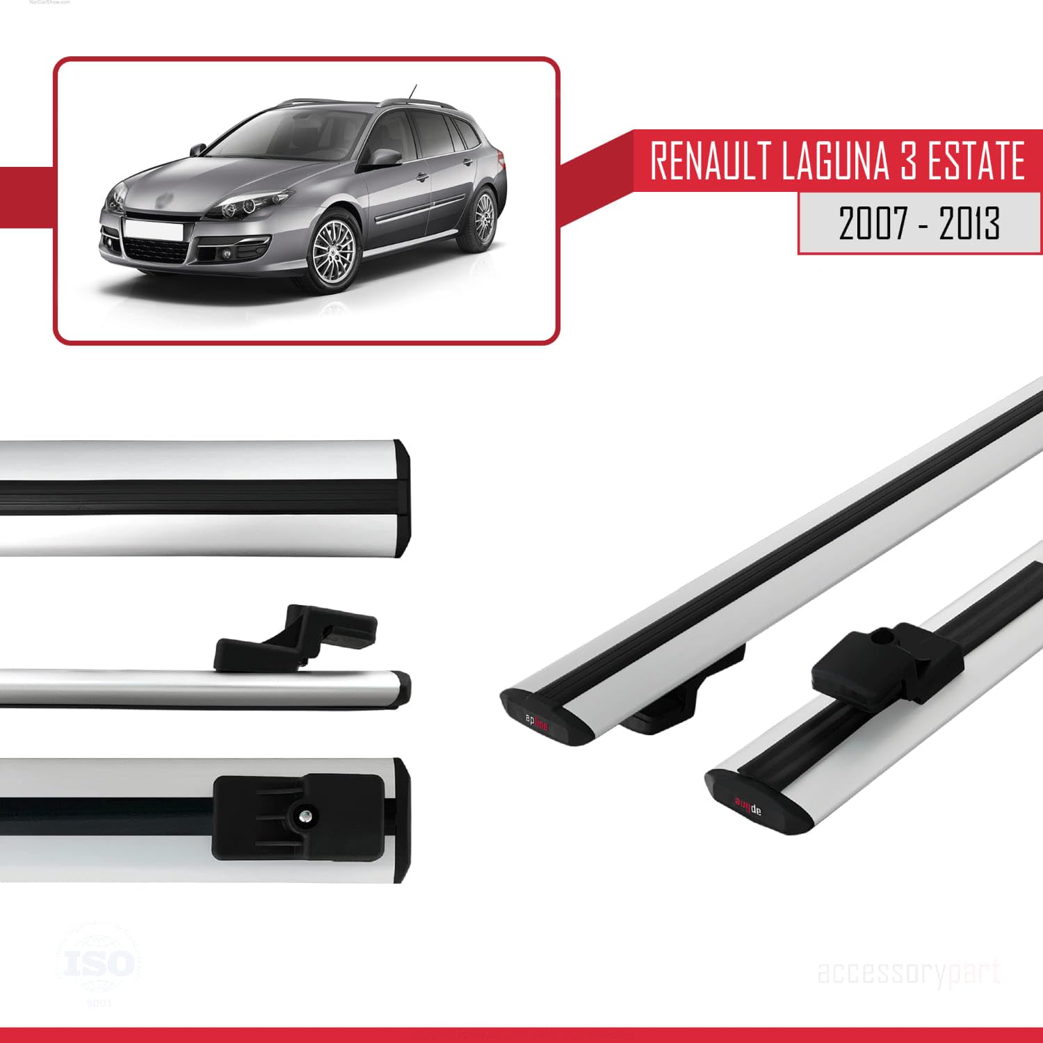 Pasuje do Renault Laguna 3 Estate 2007-2013 BASIC Model relingi dachowe do samochodów, szary, aluminium, 2 pręty