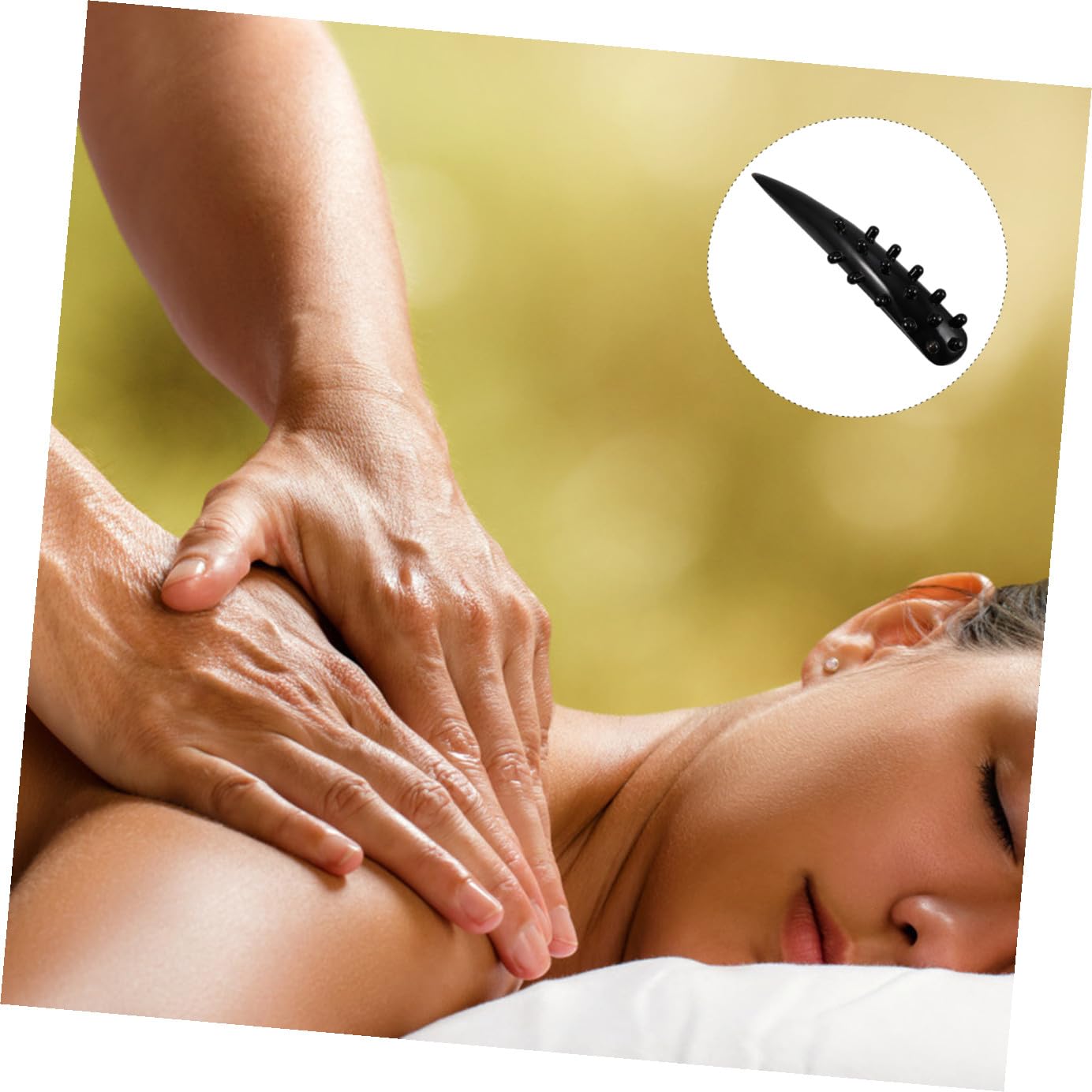 Kopfmassagekämme aus Ochsenhorn, Schwarzes Massagegerät mit 16 Zinken