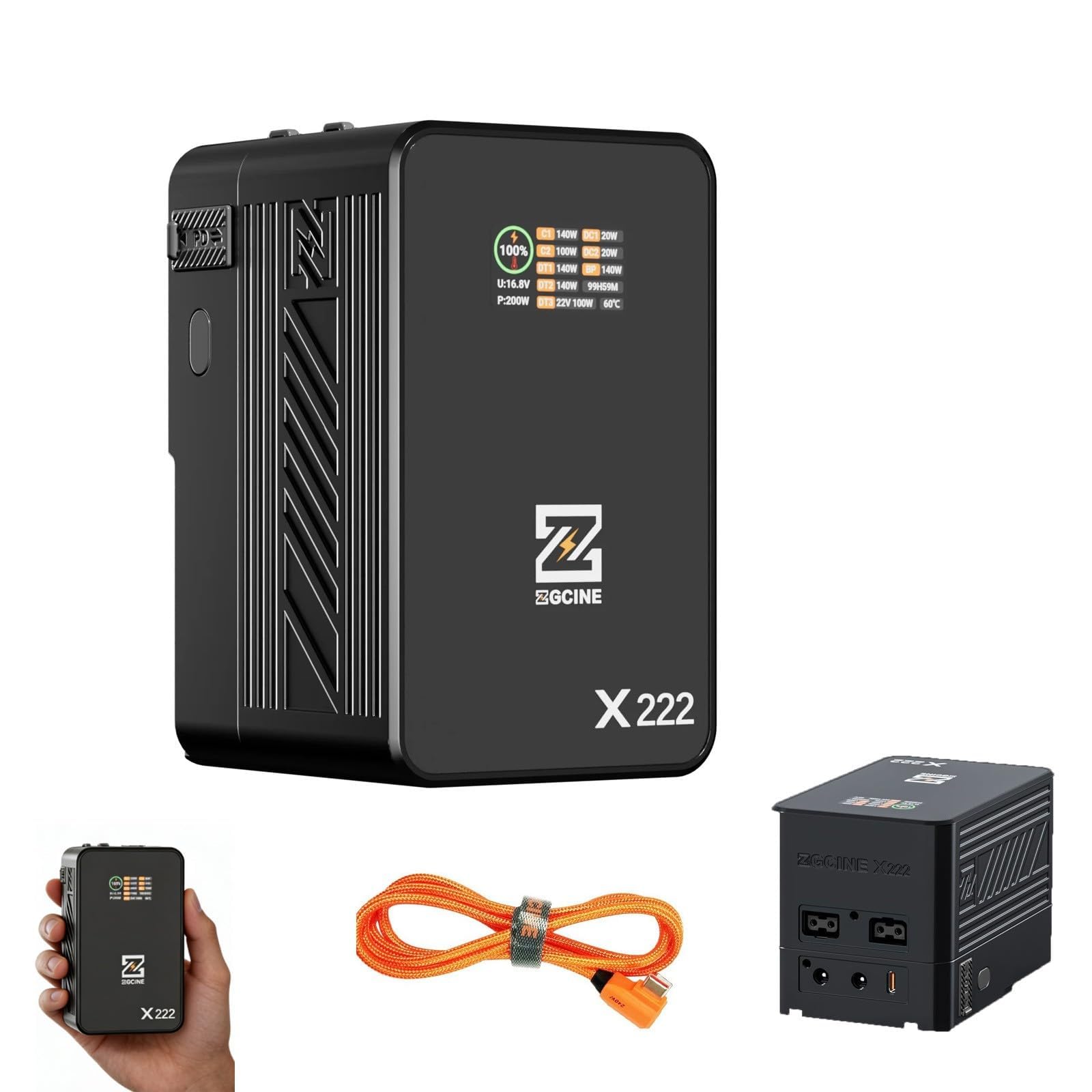 ZGCINE V Mount Battery X222,222Wh 15000mAh with 140W Output,2H Full Charge,Dual USB-C,DC,Three D-TAP(22V High Voltage) Ports,OLED Display for High Power Video Light, Camera, Camcorder, Monitor