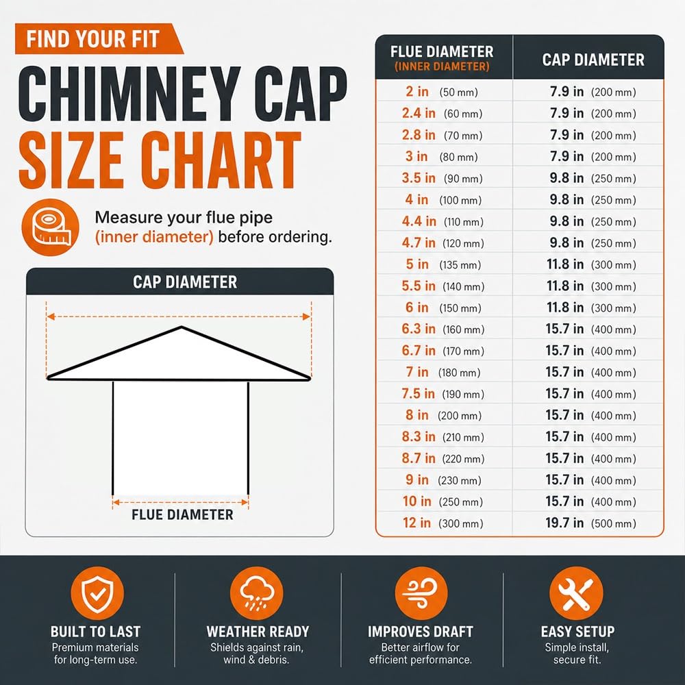 Sombrero Chimenea Acero Inoxidable Antilluvia y Antiviento
