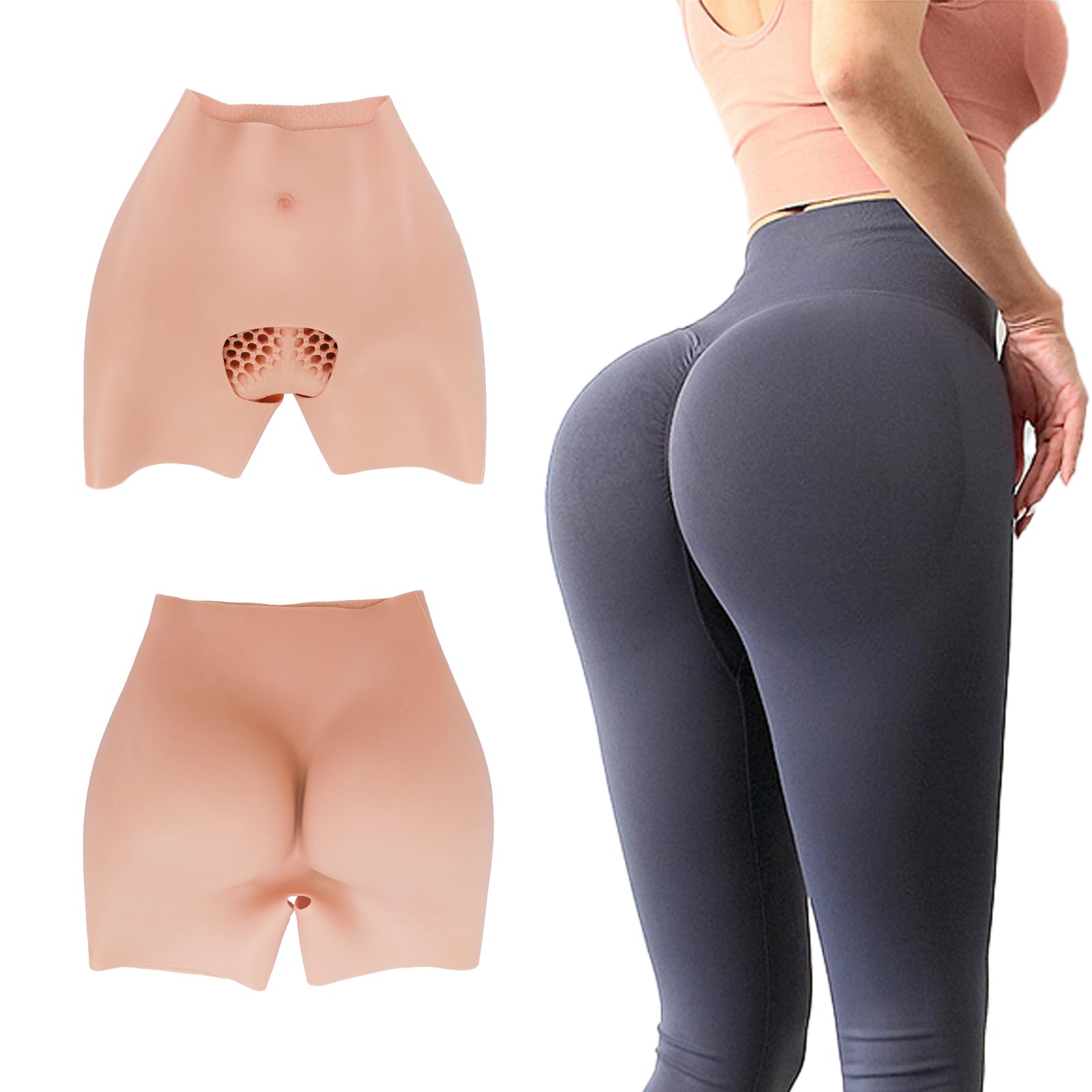 Minaky Silicone Pants Crossdresser Silicone Hips and Thighs Enhancer Hollow Crotch for Transvestite Drag Queen Transgender,Asian Yellow