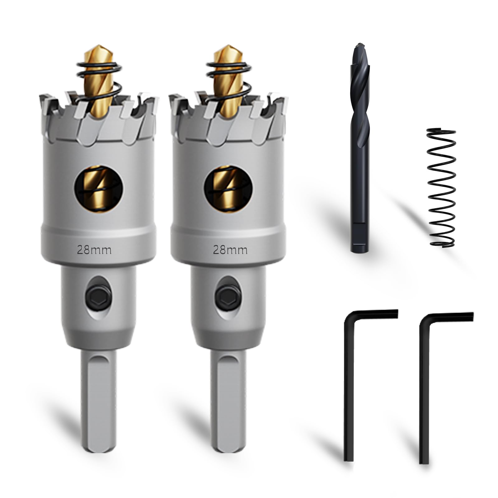 METOTY 28mm 2PCS Carbide Hole Saw Set,Heavy Duty Tungsten Carbide Tipped Hole Cutters Set with a nitrided Step Drill and L-flench, for Steel Iron,Aluminum,Stainless stell