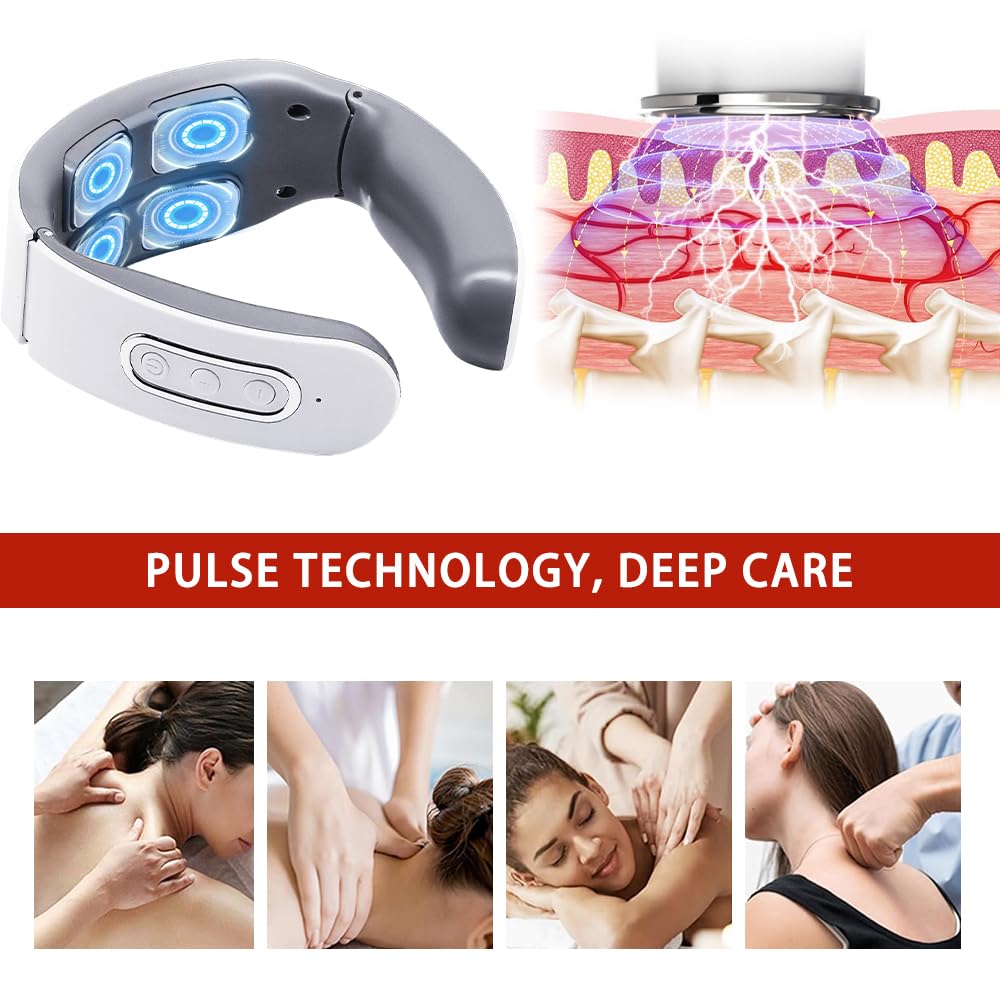 Masseur Cervical, Massage de cou Electrique Intelligent, Neuf niveaux d'intensité, des impulsions électriques pour soulager l'inconfort, Pour la maison, le bureau ou les voyages