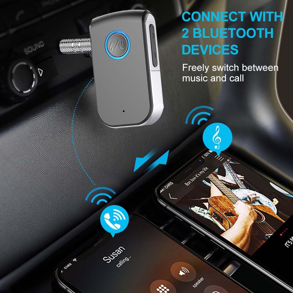 Adattatore Bluetooth AUX per auto, ricevitore wireless da 3,5 mm, adattatore AUX Bluetooth, chiamate in vivavoce per auto, altoparlanti, sistemi stereo e cuffie