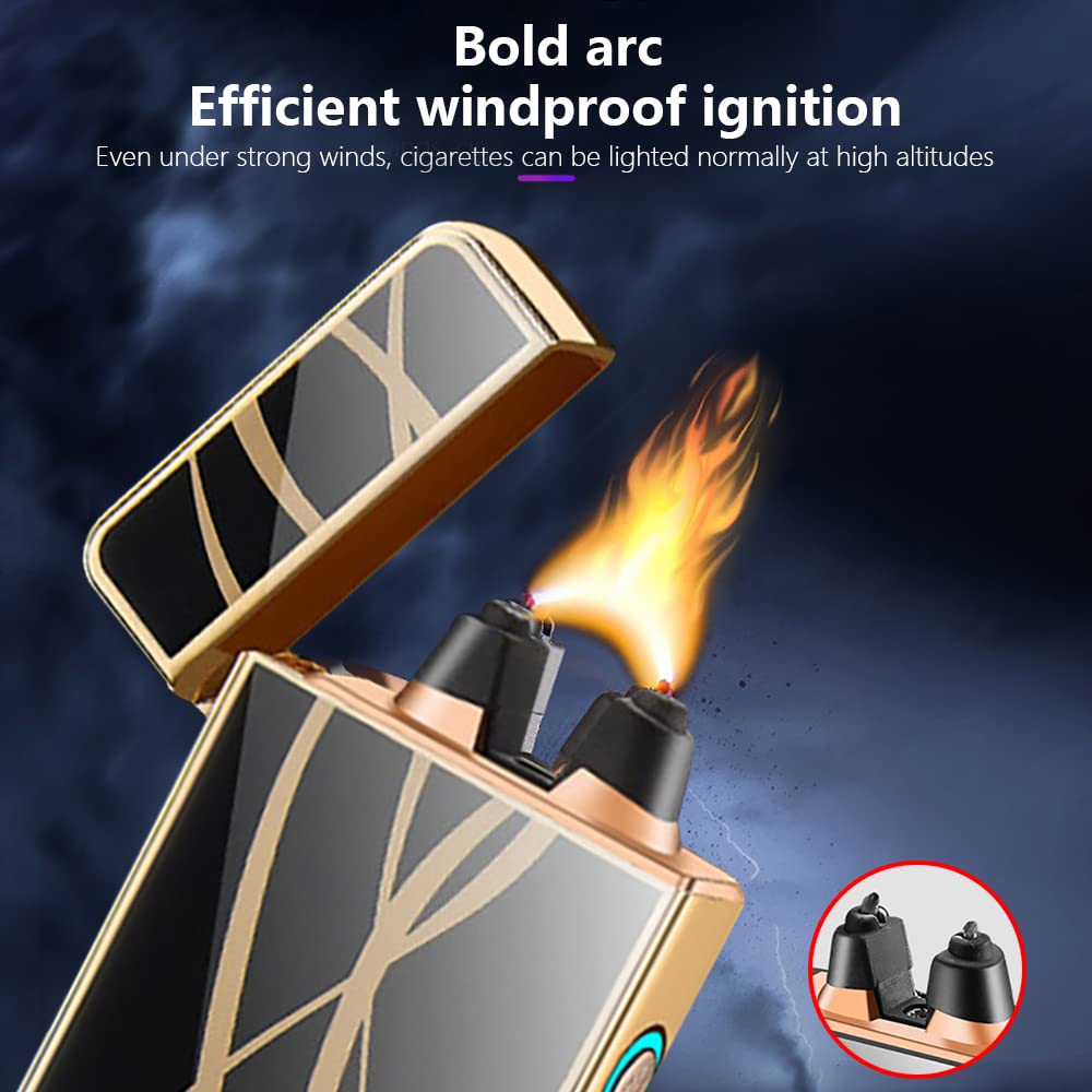 Briquet électrique plasma coupe-vent rechargeable USB avec indicateur de batterie – Briquet à arc de flamme polyvalent pour camping, utilisation en extérieur et événements