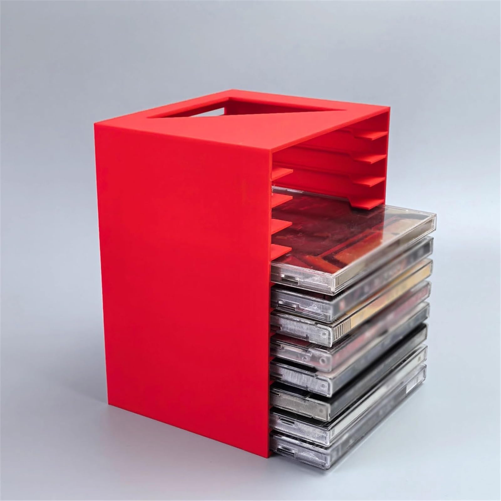 Uchwyt na płyty CD dom minimalistyczny stojak na płyty CD PP album na biurko półka organizer (czerwony)