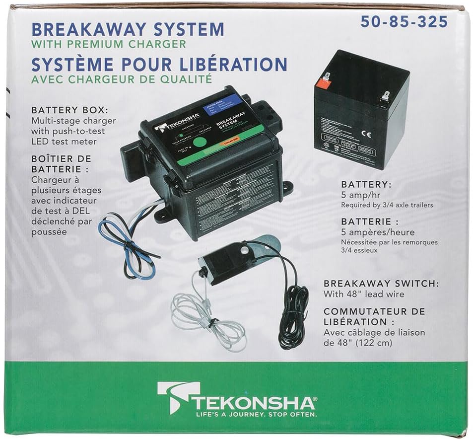Tekonsha 50-85-325 Shur-Set III Breakaway System with LED Test Meter, Battery, Switch and Charger