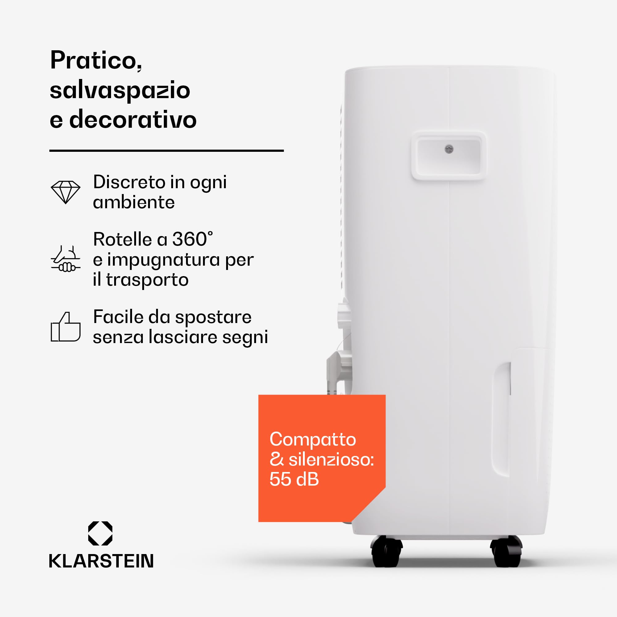 Klarstein DryFy Connect 60L Deumidificatore WiFi, 60L/24h, Serbatoio 8L, Timer 24h, Controllo App, Portatile per Casa 45-65m², Bagno, Camera da Letto, Deumidificazione Automatica, Bianco