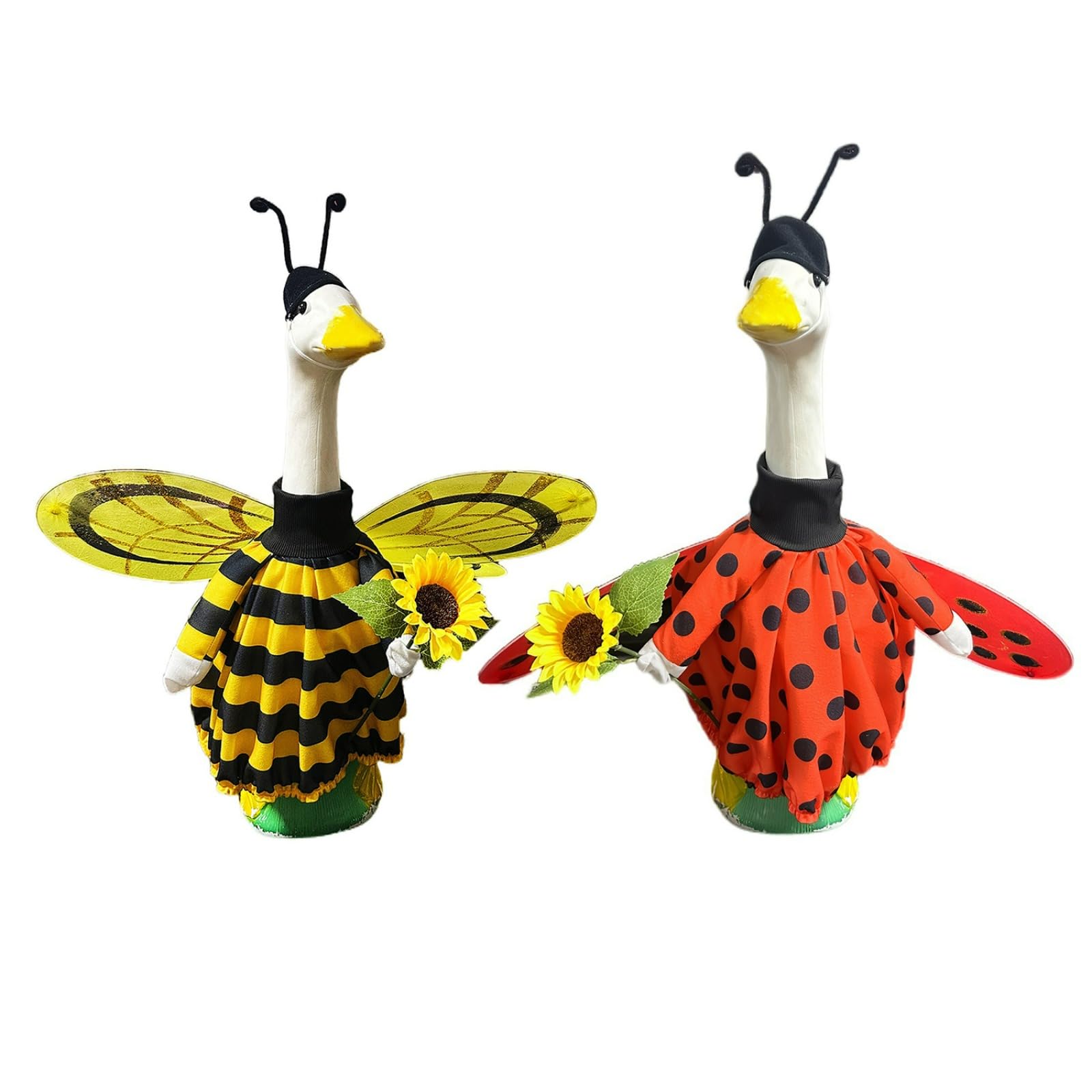 JHUAJISFC Porch Goose Outfit Bee Ladybug Set, 23 Inch Spring Garden Statue Clothes with Wings Hat & Sunflower for Outdoor Yard Patio Lawn Statue Decor