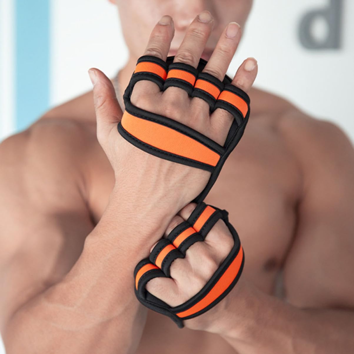 TOYANDONA de Levage de Poids du Garde-Doigt d'exercice Musculation d'entraînement de soulèvement de Poids d'haltérophilie Respirants Néoprène Orange