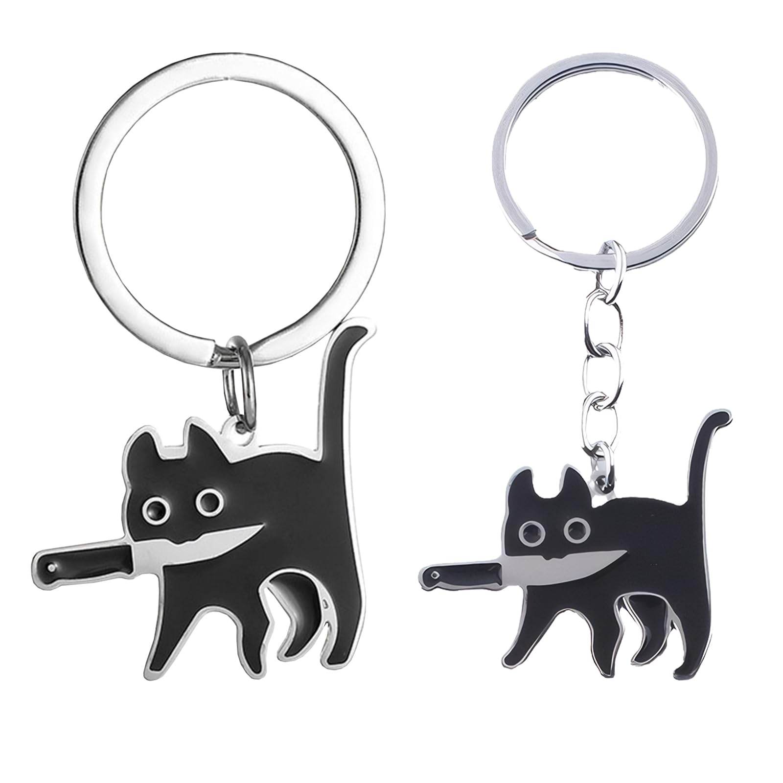 Belligern 2 Pieces Black Cat Keyring Cat Keychain Funny Keyring Cat Keyrings Funny Halloween Metal Cat Key Chain Cute Cat Key Chain and Charm for Handbags Purses Bags Gifts (Black)