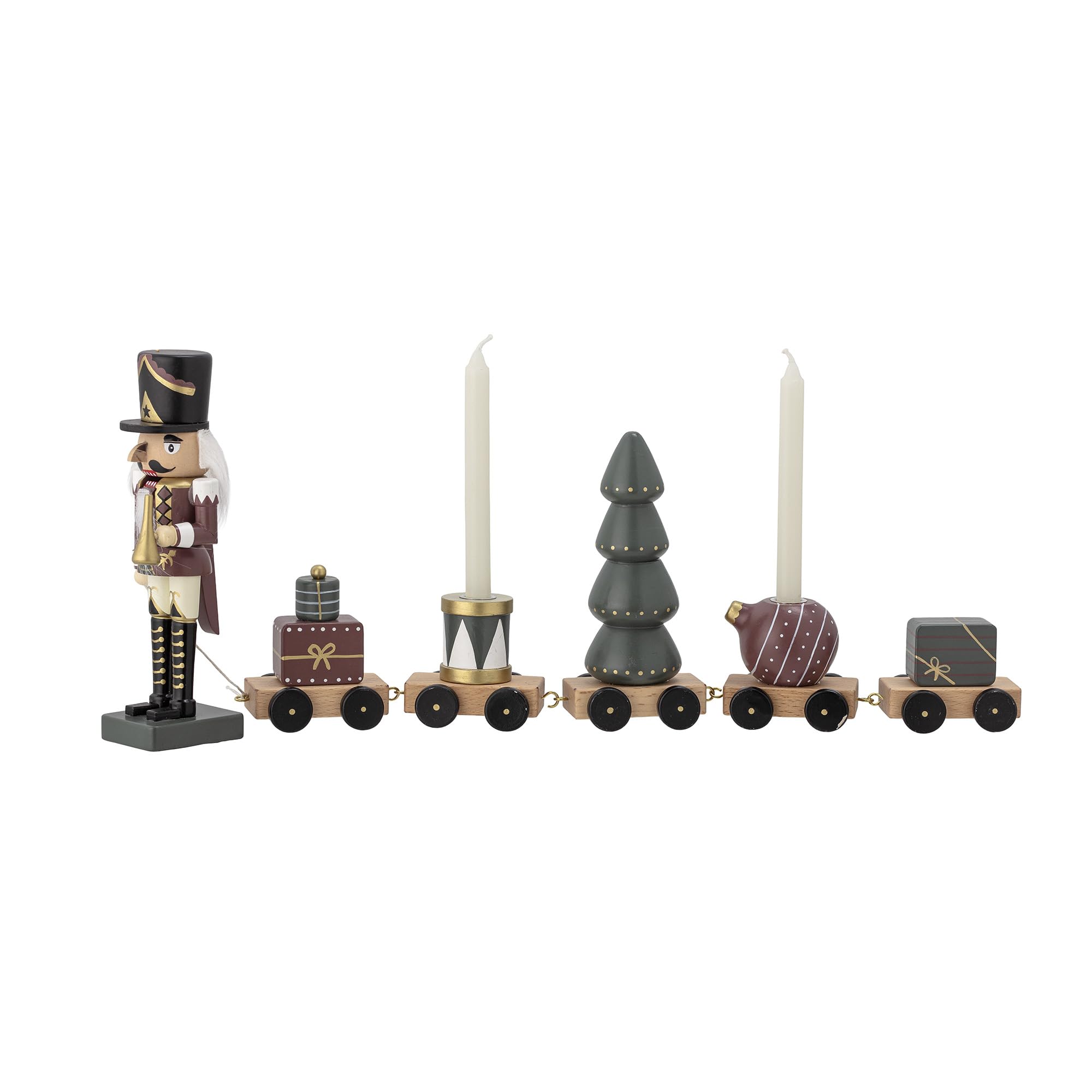 Bloomingville Vadim Nussknacker Tischdekoration zu Weihnachten als Zug mit Weihnachtsfiguren als dekorativer Kerzenhalter für eine gemütliche Atmosphäre 45cm