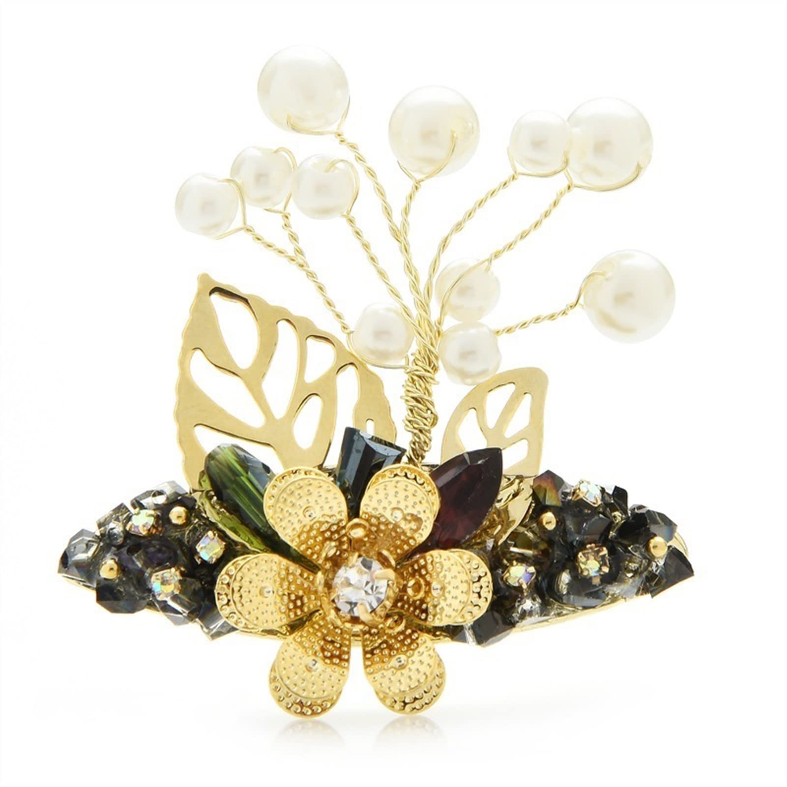 RWRAPS Damen-Brosche, Damenmode-Accessoires, Elegante Kristall-Perlen-Blumen-Brosche, Party-Brosche, blumenförmige Brosche, Exquisite Broschen (Metallfarbe: Schwarz) (Schwarz)
