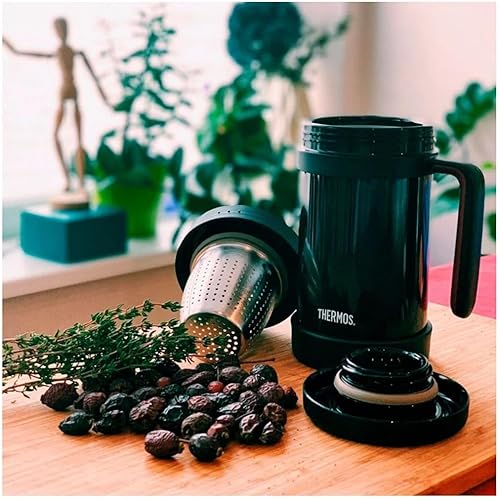 Miniatura 8 de Thermos Taza de 16.9 fl oz con mango y colador de acero inoxidable (TCMF-501) (negro)
