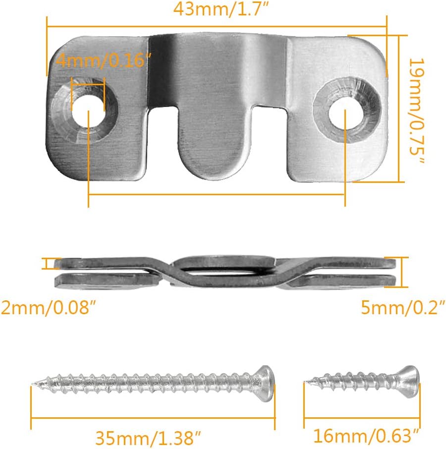 Flush Mount Bracket Interlocking Photo Frame Hook 43 x 19mm Stainless Steel Picture Hanger Z Clip Bracket Headboard Wall Mount Hardware - 6 Sets with Mounting Screws