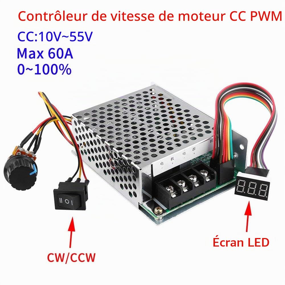 DC 10-55V 40A PWM Régulateur de Vitesse Moteur à Courant Continu Interrupteur Avant Arrière, Contrôleur de Vitesse de Moteur