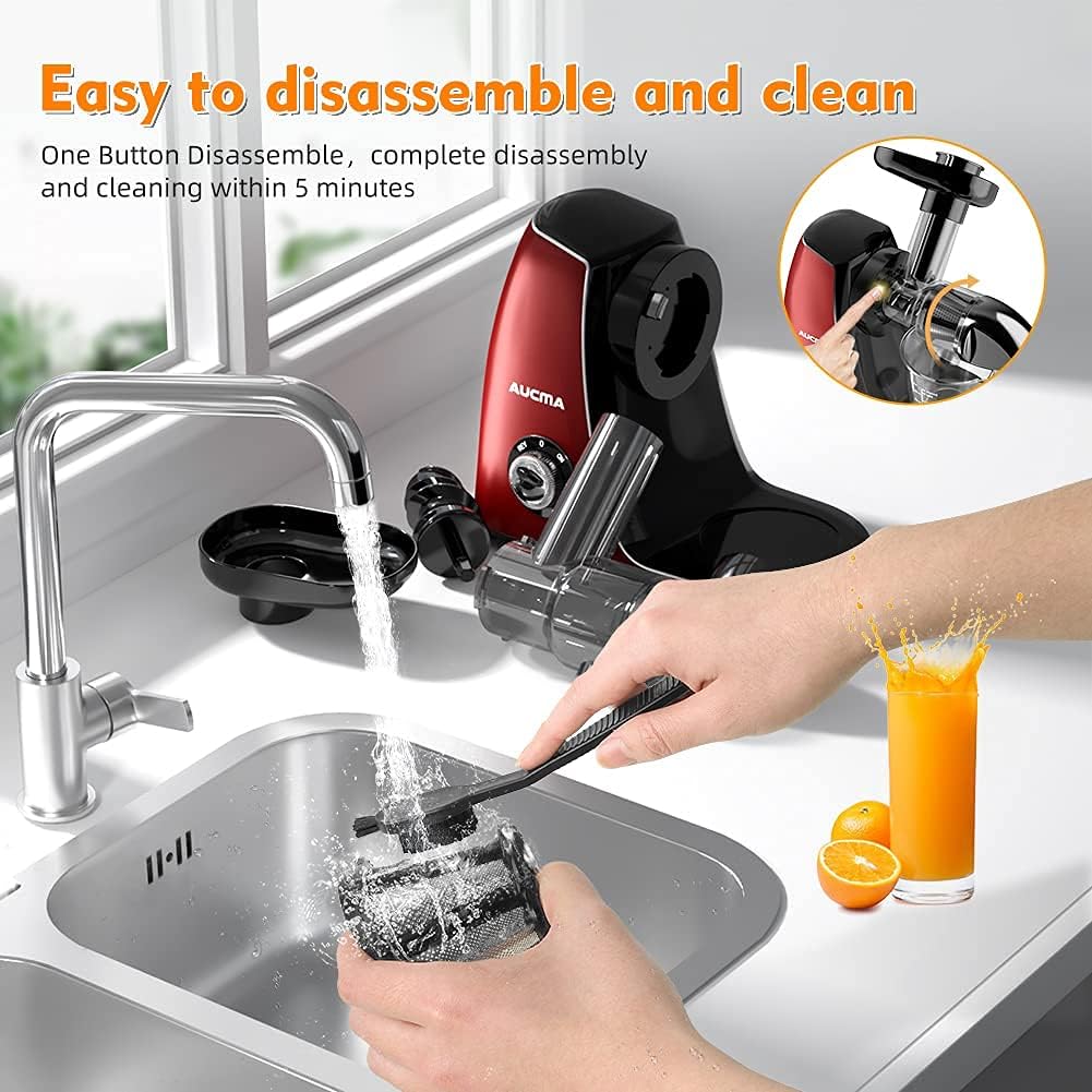 Person cleaning Aucma Juicer parts under running water