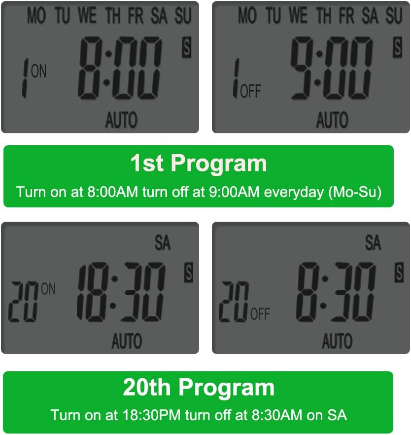 Outlet Timer, 7 Day Wall Plug in Light Timer Outlet, CANAGROW Indoor Digital Programmable Timers for Electrical Outlets, 3-Prong Outlet for Appliances, 15A/1800W : Everything Else