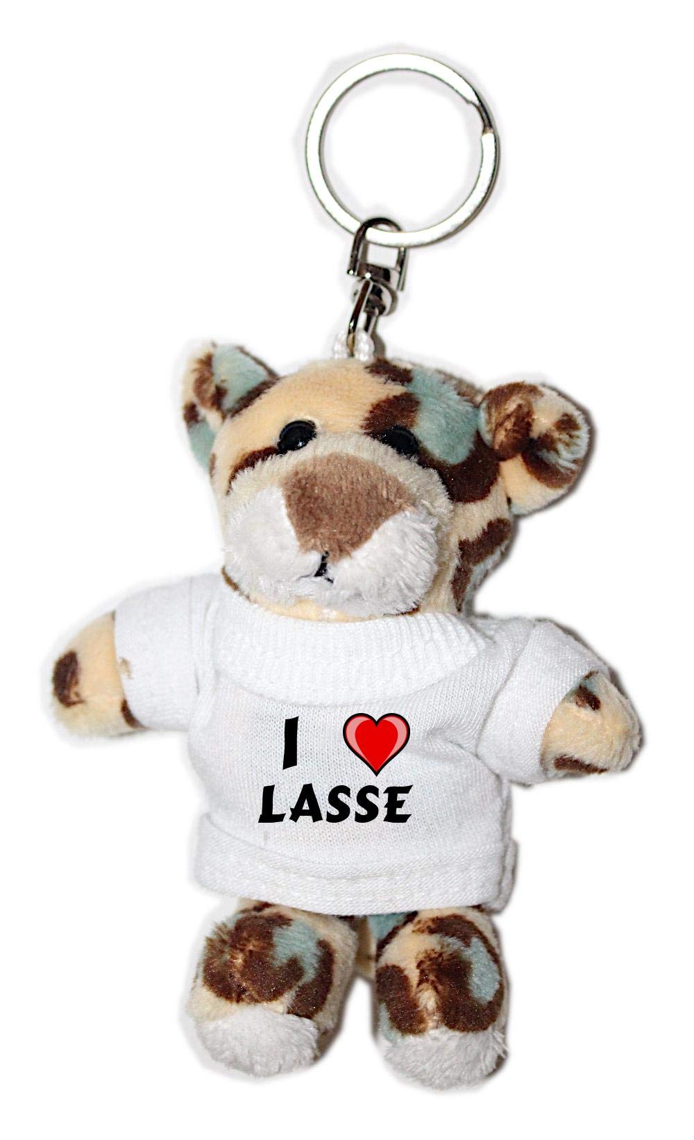 Leopard Plush Keychain with I Love Lasse (first name/surname/nickname)