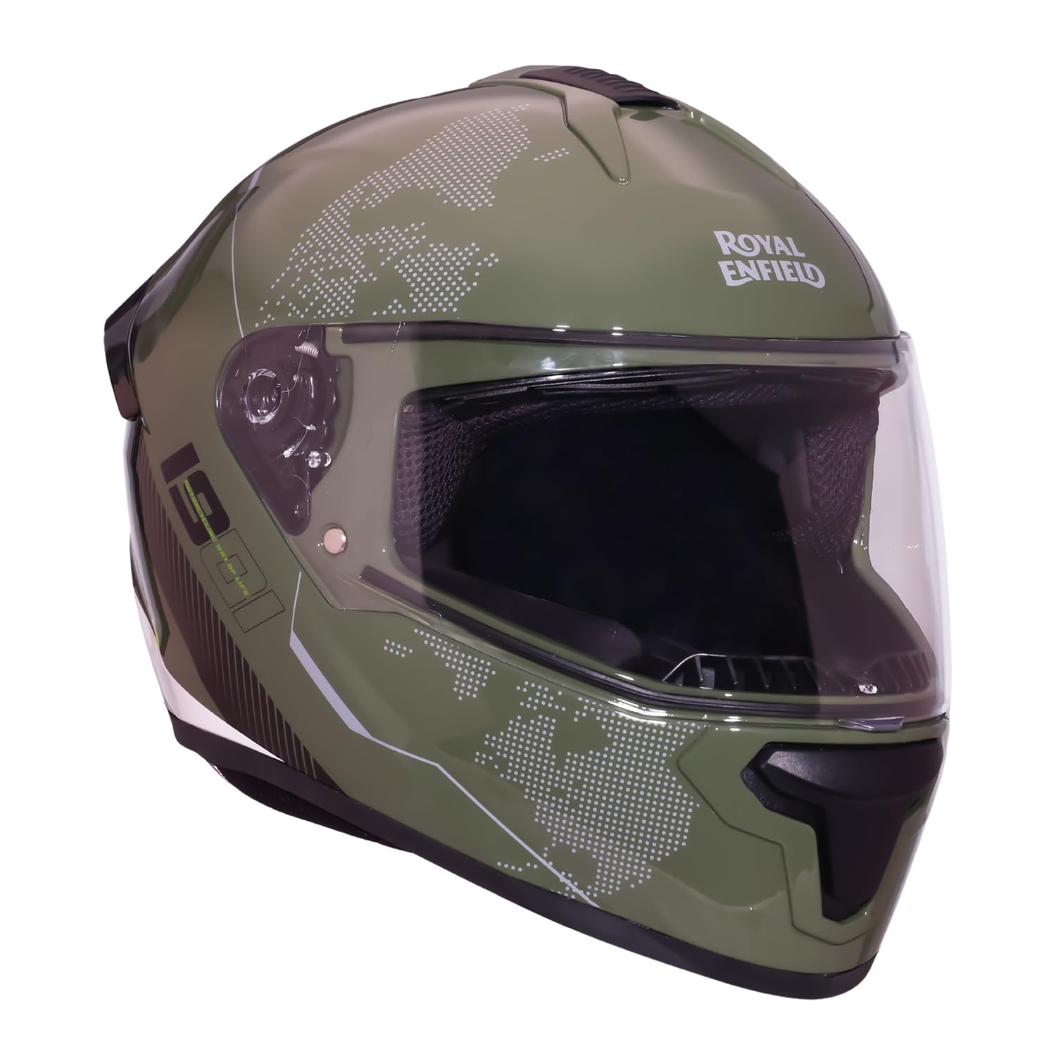 Royal Enfield Override FF Terrane Full Face Helmet | Aerodynamic Spoiler | High-Impact ABS Shell | Certification: ISI & DOT | UV Treated Scratch Resistant Visor | Micrometric Buckle | Battle Green M-image-37