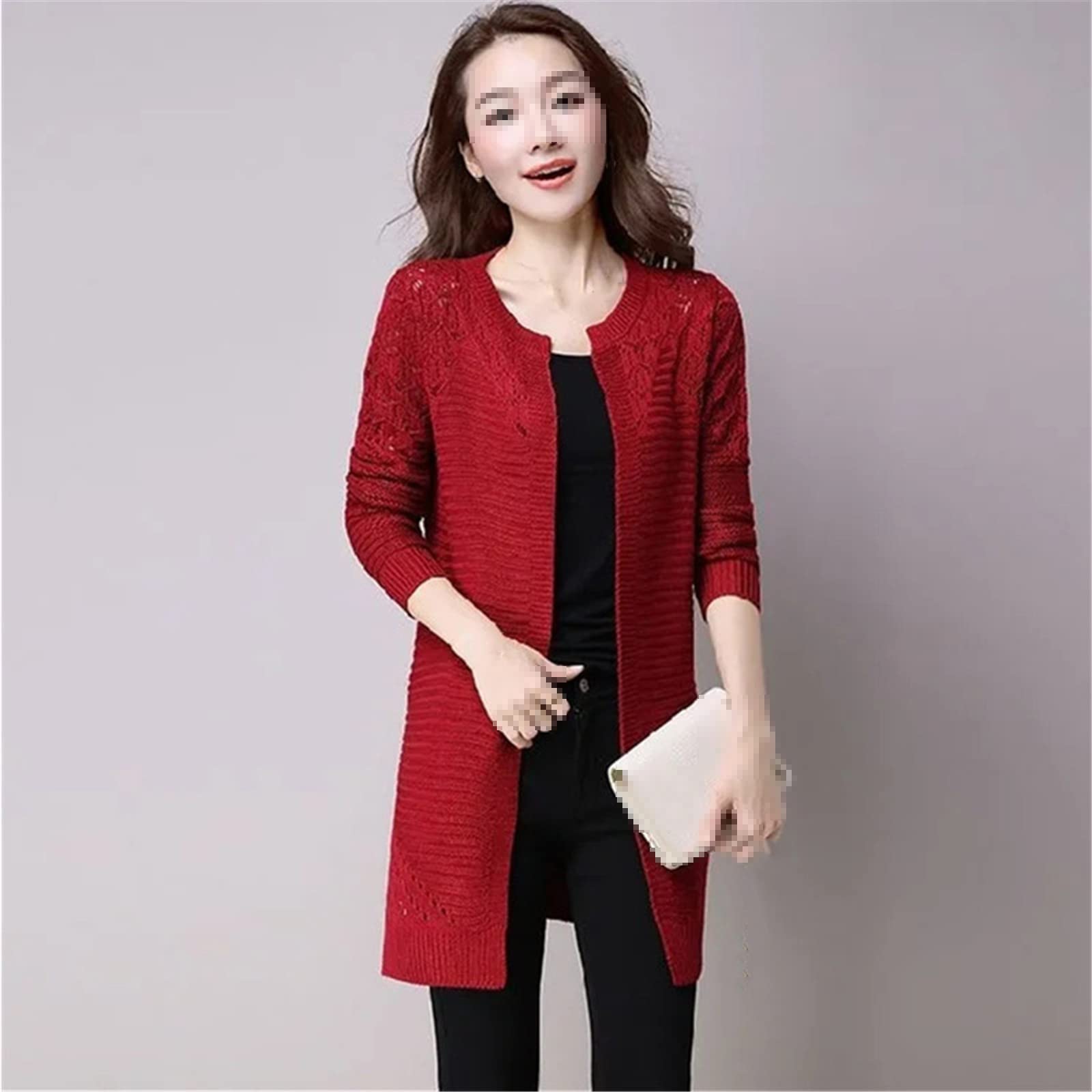 Alloaone Chaqueta de punto para mujer Suéter de secciones largas Suéteres de punto de manga larga Tops Slim Bottoming Ropa de abrigo