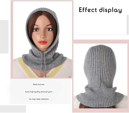 Miniatura 10 de Jerany Pasamontañas de punto para mujer gorro cálido con capucha bufanda de punto cálido para hombres y mujeres bufanda cálida de invierno