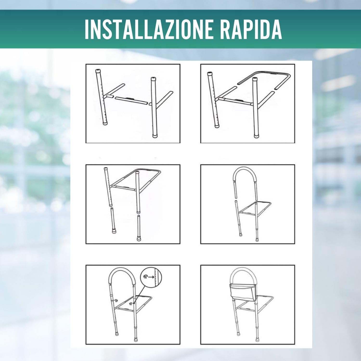 OrtoPrime Maniglia da Comodino Confort – Barriera di Sicurezza per Adulti – Sponda Laterale con Porta Riviste – Impugnatura Imbottita – Aiuto per Alzarsi dal Letto Anticaduta Nera