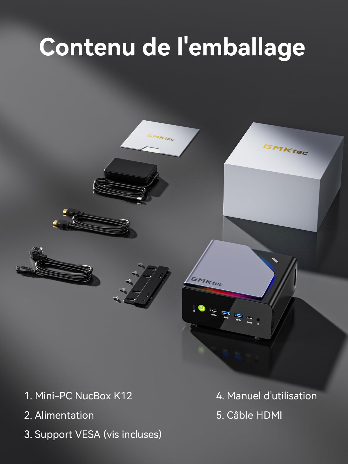 GMKtec K12 Gaming Mini PC Oculink AMD Ryzen 7 H 255 (Mis à Jour 8745HS) 32Go DDR5 RAM 512Go SSD, Ordinateur de Bureau Radeon 780M, 3X M.2 2280 Stockage, Dual NIC 2.5G, HDMI 2.1, USB4