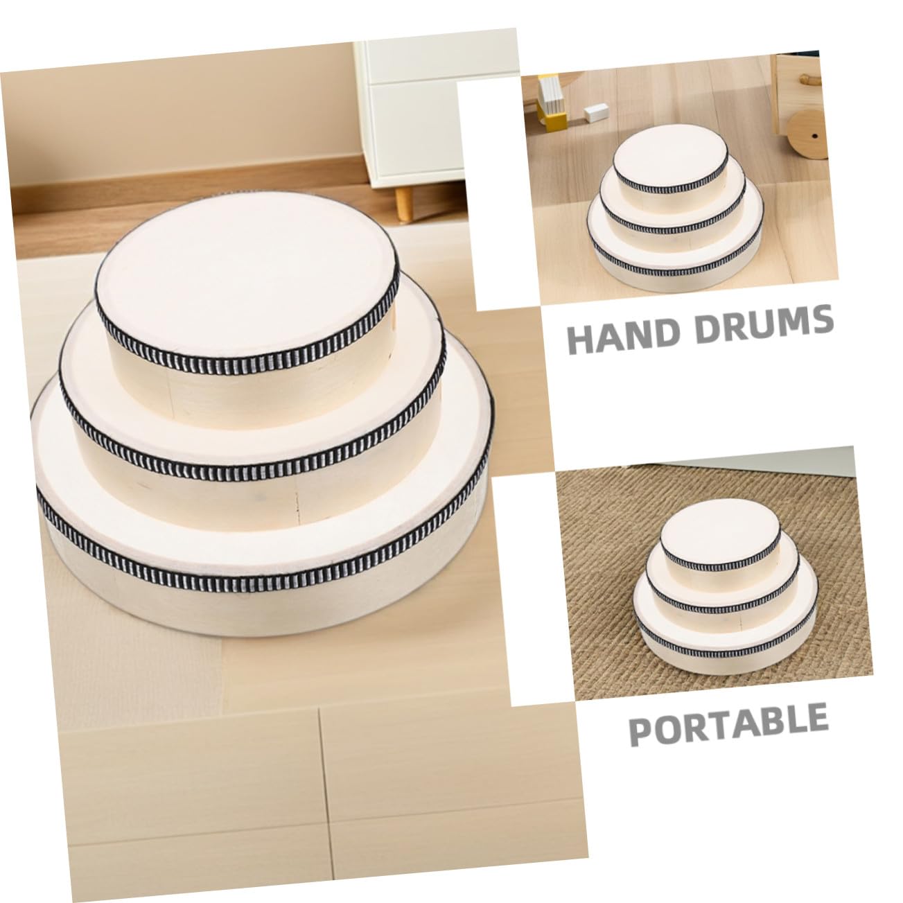 SUPVOX Pandereta de Percusión para Niños de Madera Ligera y Portátil con 6 Piezas y Baquetas, Adecuado para Fiestas, Educación Temprana y Entretenimiento Infantil