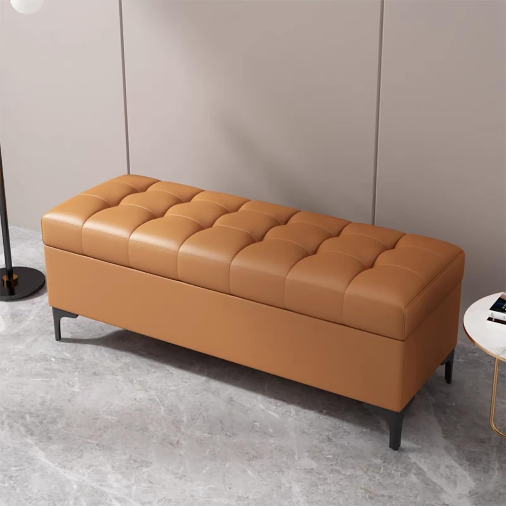 ZHANGshouf Stylish Ottoman Storage Bench for Bedroom & Living Room - Upholstered Rectangle Bench with Seating - Entryway & End of Bed nizer (Orange 140x40x43cm)