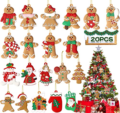 TEWWCEO 20 Pezzi Ornamento Pan di Zenzero Natale, Ciondolo Decorativo Appeso Uomo di Natale, Decorazione Natalizio per Albero, Festa e Casa