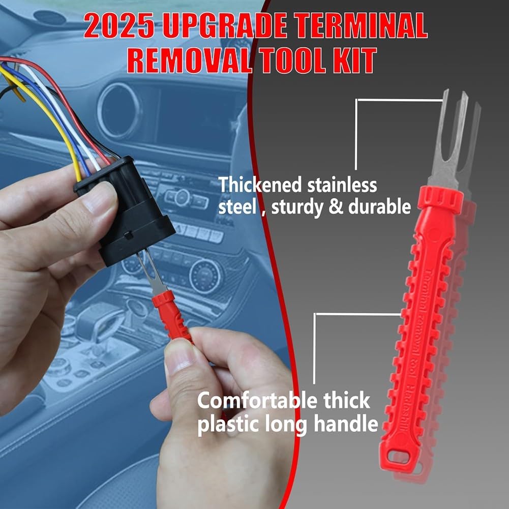Kit di 21 estrattori di terminali per connettori elettrici e riparazione cavi con ganci angolati e acciaio inossidabile (rosso)