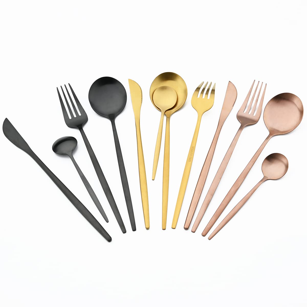 Mattschwarzes Besteck, Royal 36-teiliges Tafelservice aus mattem 18/10-Edelstahl for 6 Personen, einschließlich Gabeln, Löffeln, Messern, Camping-Besteck, Reiseutensilien-Set, Besteck/1824